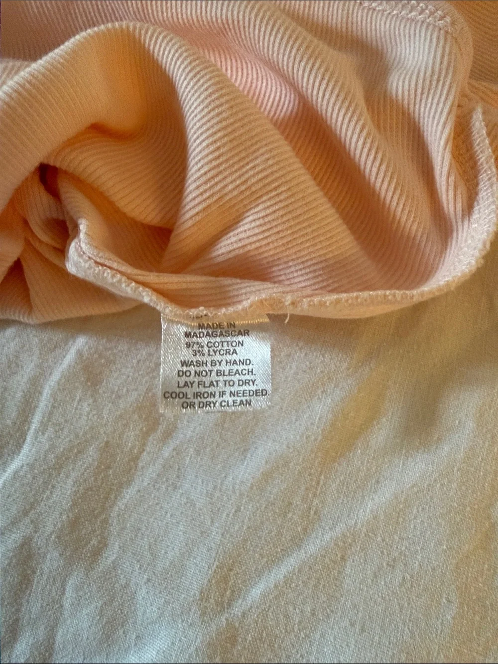Long-Sleeve Ribbed Baby One-Piece in Light Peach